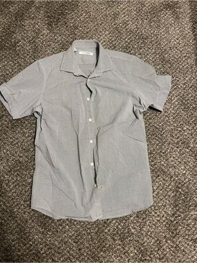 Pure Navy Men’s Short-Sleeve Button-Down Shirt in Gray Stripe
